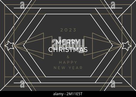 christmas dark banner in art deco geometry line style christmas fir trees Stock Vector