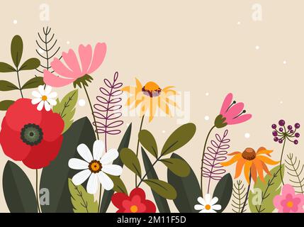 flat floral summer background in vector and illustration Stock Vector