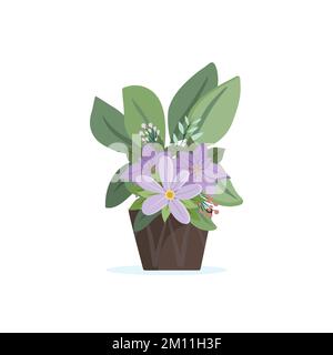 Isolated plant with purple flowers in a flowerpot. Vector illustration Stock Vector