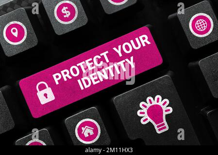 Writing displaying text Protect Your Identity. Word Written on enabling privacy on your social media accounts Stock Photo