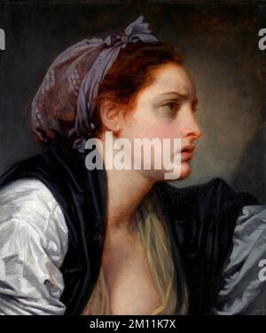 Study Head of a Woman by Jean-Baptiste Greuze (1725-1805), oil on wood, c. 1780 Stock Photo