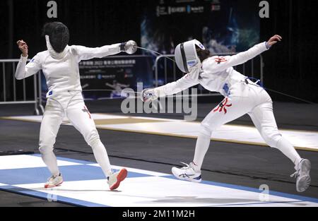 Women's Epee finals between Vivian Kong Man-wai (L) and Chan Wai-ling ...