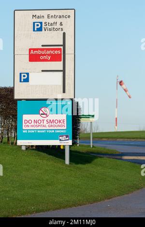 Taken at Royal Blackburn Teaching Hospital, Blackburn, Lancashire, UK on 9 Dec 2022. Direction signs and information for hospital staff and visitors Stock Photo