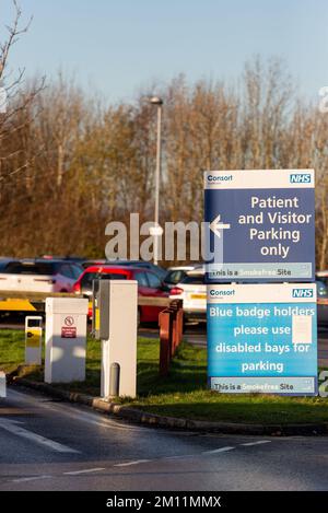 Taken at Royal Blackburn Teaching Hospital, Blackburn, Lancashire, UK on 9 Dec 2022. Direction signs and information for hospital staff and visitors. Stock Photo