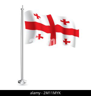 Georgian Flag. Isolated Realistic Wave Flag of Georgia Country on Flagpole. Vector Illustration. Stock Vector