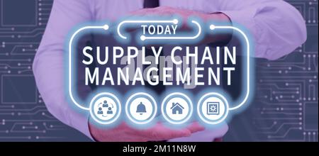 Sign displaying Supply Chain Management. Business overview Aspects of modern smart company logistics processes Stock Photo