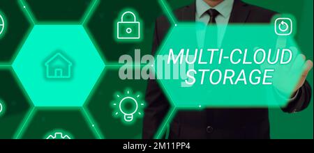 Text showing inspiration Multi Cloud Storage. Word for use of multiple cloud computing and storage services Stock Photo