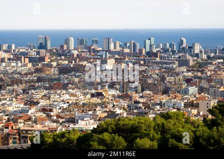 Aerial view of office buildings and residential areas in the city of Barcelona Stock Photo