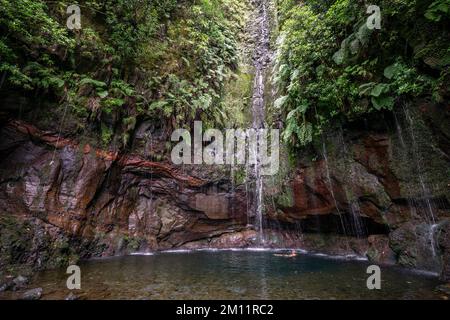 Tourist attraction 25 Fontes Falls on Madeira Stock Photo