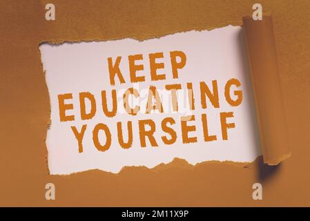 Conceptual caption Keep Educating Yourself. Word Written on dont stop studying Improve yourself using Courses Stock Photo