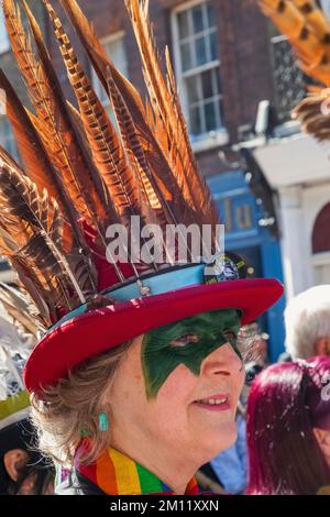 England, Kent, Rochester, Portrait of Lady in Morris Dancing Costume at The Annual Sweeps Festival Stock Photo