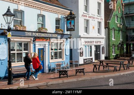 England, Dorset, Poole, Poole Harbour, The Portsmouth Hoy Quayside Pub Stock Photo