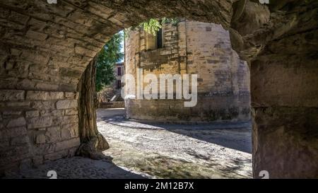 Apse of the Église Saint Martin in Saint Martin de Londres. The parish church was built in the XII century. Monument historique. Stock Photo