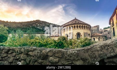 Monastery of Gellone in Saint Guilhem le Désert. The monastery site was built in the IX century and is designated as part of the UNESCO World Heritage 'Way of Saint James in France'. The village belongs to the Plus Beaux Villages de France. Stock Photo