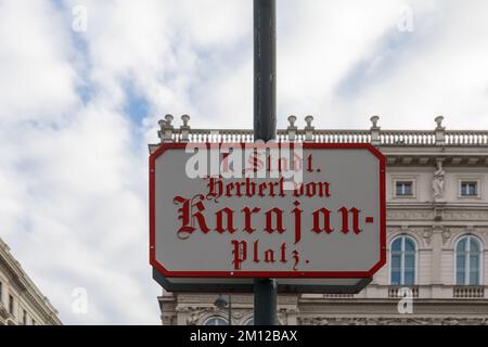 I. Stadt Herbert von Karajan Platz street name sign in Vienna, Austria Stock Photo