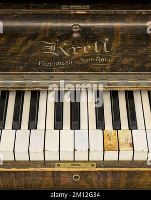 Closeup of Krell piano inside the Pioneer Courthouse in St. George, Utah Stock Photo