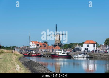 Den Haas windmill on the West Havendijk, Zierikzee, Zeeland, Netherlands Stock Photo