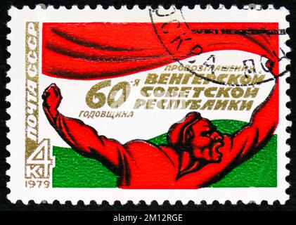 MOSCOW, RUSSIA - OCTOBER 29, 2022: Postage stamp printed in USSR shows 60th Anniversary of Hungarian Socialist Republic, serie, circa 1979 Stock Photo