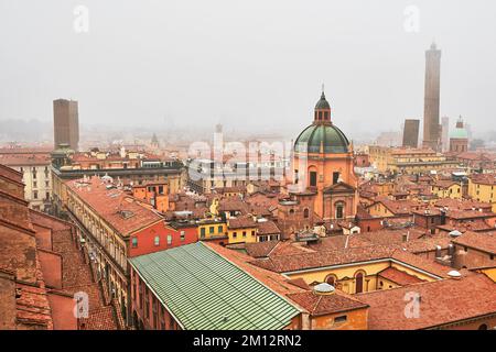 View from the Asinelli Tower of the Church of Santa Maria della Vita and the Old Town, Bologna, Emilia-Romagna, Italy, Europe Stock Photo