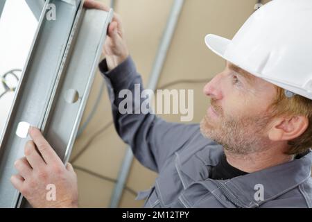 installation of door or window frame Stock Photo