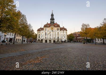 View over the market place to the town hall of Lüneburg Stock Photo