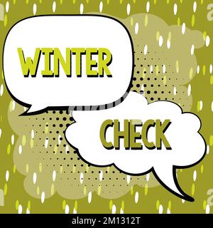 Hand writing sign Winter Check. Internet Concept Coldest Season Maintenance Preparedness Snow Shovel Hiemal Stock Photo