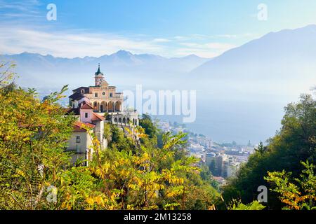 Pilgrimage Church of Madonna del Sasso on Lake Maggiore, Locarno, Canton Ticino, Switzerland, Europe Stock Photo