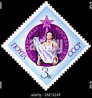 MOSCOW, RUSSIA - OCTOBER 29, 2022: Postage stamp printed in USSR shows Gymnastics, University Games, 1973, Moscow serie, circa 1973 Stock Photo