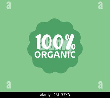 Organic 100 percent label or sticker logo design. Ecology, bio, gmo free, natural and healthy diet concept. Healthy life promotion ribbon, banner. Stock Vector