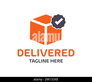 Delivered box, Shipping icon  logo design. Containing delivery and logistic symbol. Delivered label. Cardboard parcel box delivered. Online purchase. Stock Vector