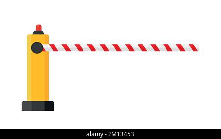 Creative vector illustration of open, closed parking car barrier gate set with stop sign isolated on transparent background. Art design street road st Stock Vector