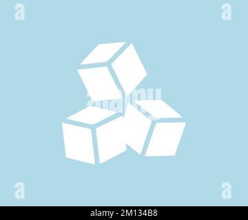 Realistic white sugar cube isolated on blue background view food drink cooking object logo design. Pile of sugar cubes of refined sugar vector design. Stock Vector