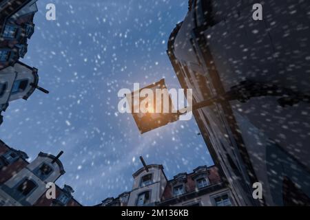 Inner courtyard in Leipzig during snowfall, Leipzig, Germany, Europe Stock Photo