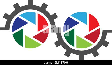 A view of colorful camera shutter logos isolated on a white background Stock Vector