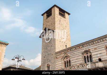 The civic tower with clock of the Como Cathedral in historic center of Como, Lombardy, Italy Stock Photo