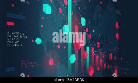 Financial big data analytic and business infographic, analysis and charts investment and trade, columns, crisis of the global economy, monitor screen Stock Photo