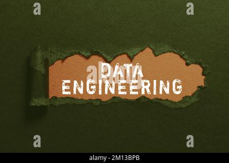 Writing displaying text Data Engineering. Word for data science that focuses on practical applications of data Stock Photo