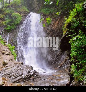Waterfall in the Carpathians, the nature of the Ukrainian part of the Carpathian Mountains Stock Photo