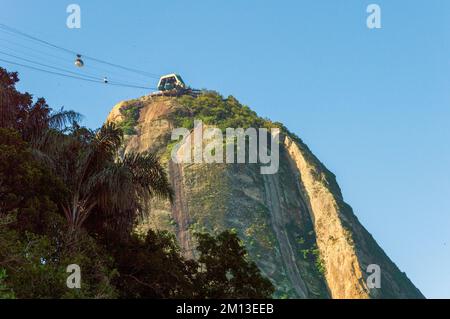 Sugar loaf mountain and its gondola close up in Rio de Janeiro, Brazil Stock Photo