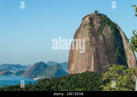 Sugar loaf mountain and its gondola close up in Rio de Janeiro, Brazil Stock Photo