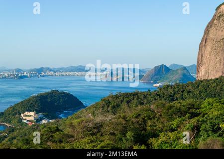 Sugar loaf mountain and its gondola close up in Rio de Janeiro, Brazil Stock Photo