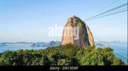 Sugar loaf mountain and its gondola close up in Rio de Janeiro, Brazil Stock Photo