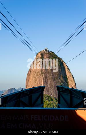 Sugar loaf mountain and its gondola close up in Rio de Janeiro, Brazil Stock Photo