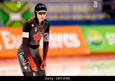 CALGARY, CANADA - DECEMBER 9: Carolina Hiller of Canada competing on the Women's A Group 500m during the ISU Speed Skating World Cup 3 on December 9, 2022 in Calgary, Canada (Photo by Andre Weening/Orange Pictures) Credit: Orange Pics BV/Alamy Live News Stock Photo