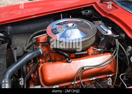 A 427cid Chevrolet engine in a Chevrolet Corvette. Stock Photo