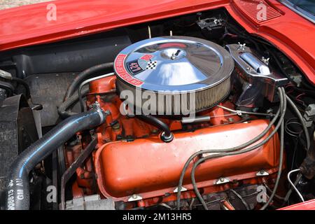 A 427cid Chevrolet engine in a Chevrolet Corvette. Stock Photo