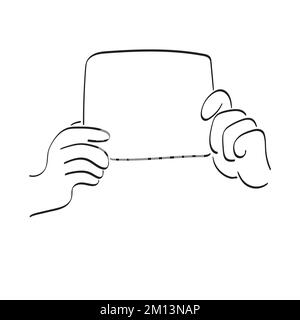hand holding blank paper illustration vector hand drawn isolated on white background line art. Stock Vector