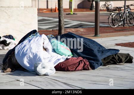 Providence, RI, USA. 09th Dec, 2022. Homeless encampment and protest for eviction at Providence state capitol. Veronica Bruno/Alamy Stock Photo