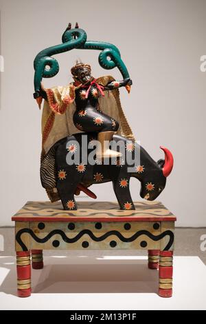 Madrid, Spain. 9th Dec, 2022. A sculpture titled ''the winner'' seen during the opening of the exhibition by Guatemalan artist Margarita Azurdia. The Reina SofÃ-a Museum in Madrid inaugurated the exhibition ''Margarita Rita Rica Dinamita'' (1931 - 1998). The artist's exhibition of more than one hundred works is the first in Spain and Europe. It presents the unique work of a symbolic figure with a restless, playful, transgressive spirit that permeates the Guatemalan artistic context of the second half of the 20th century. Margarita's exhibited work is an extensive production that includes pa Stock Photo