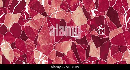 Seamless Viva Magenta (PANTONE 18-1750) 2023 new color of the year cracked kintsugi marble patchwork background texture. Abstract crimson carmine red Stock Photo